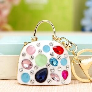 *SEIRA* White x Multicolor Rhinestone Fashion Purse Keychain